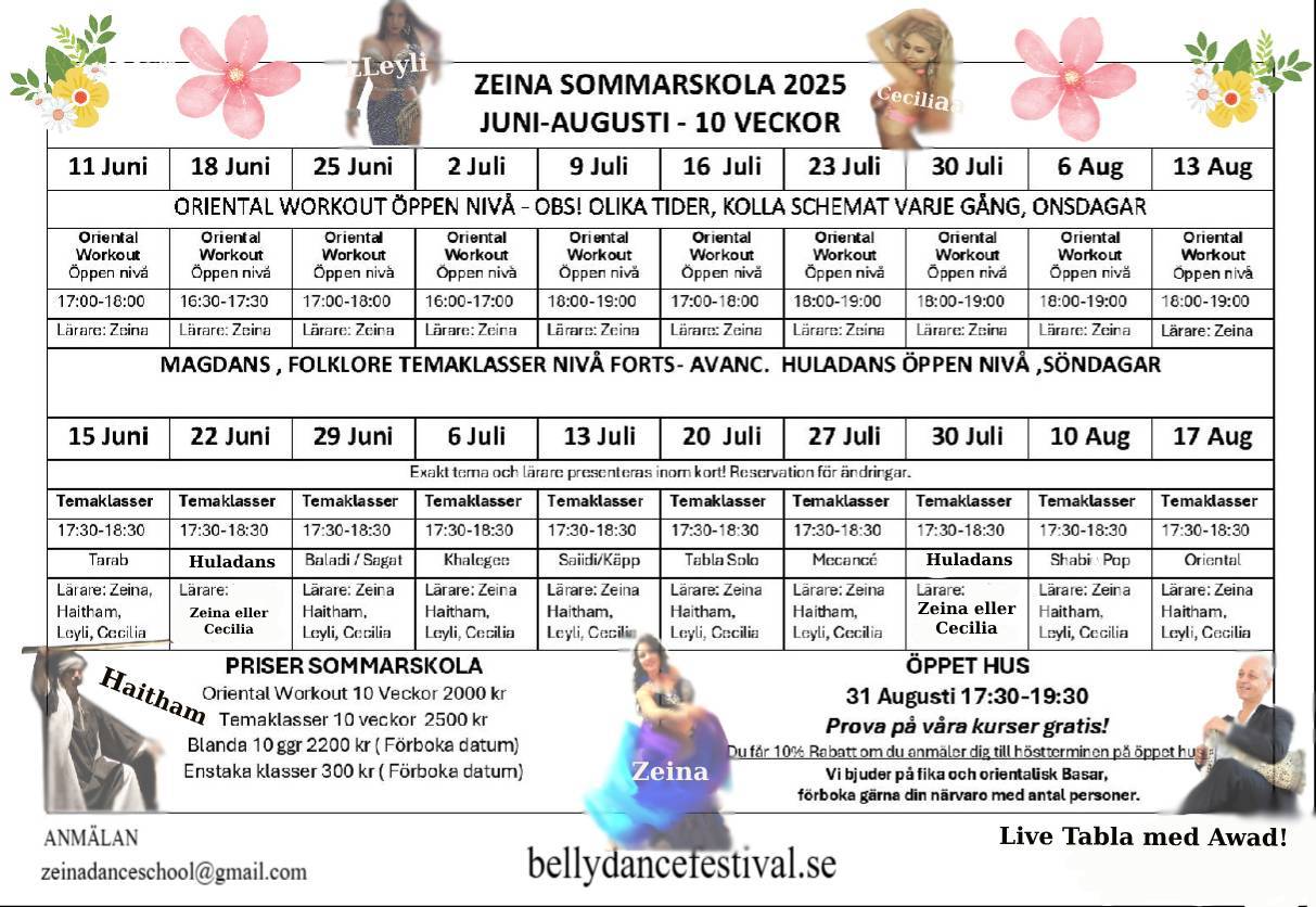 Schema Sommarskola Magdans, Oriental Workout, Huladans